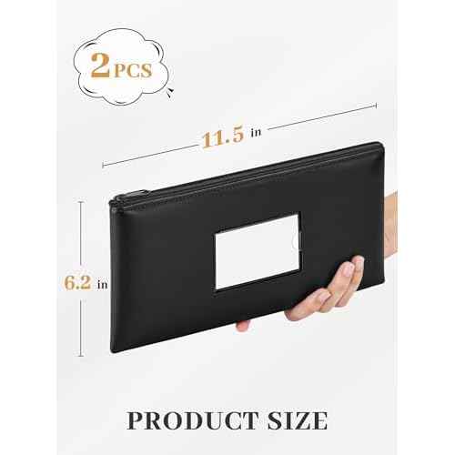 SMARTAKE Money Bags with Zipper, 2-Pack Bank Bags with Label, Waterproof Leather Money Pouches, for Cash Coin Bill Invoice Deposit Receipt Storage and Organize, 11.5 x 6.2 Inches (Black)