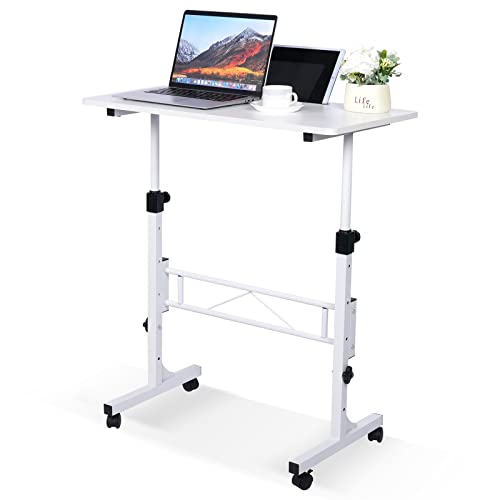 KLSMYHOKI White Adjustable Standing Desk with Wheels - Ergonomic Home Office Table