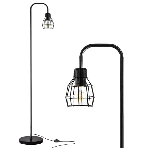 Oneach 63.75" Industrial Floor Lamp Modern Black Floor Lamp with Footswitch Metal Reading Tall Pole Light with 4W LED Bulb Standing Tall Lamp for Living Room Bedroom Office E26 Base