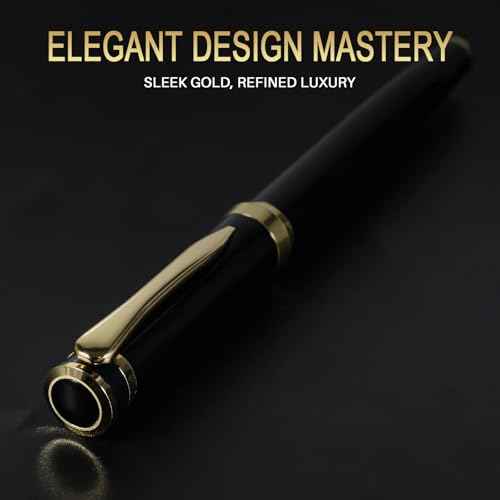 Fountain Pen with Fine Nib | Luxury Black Finish, Smooth Ink Flow, Complete Set with Ink Cartridges, Converter & Sleeve | Ideal for Professionals, Office, Journaling, and Gifts