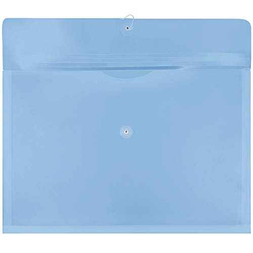 JAM PAPER Plastic Envelopes with Button & String Tie Closure - Large Booklet - 12 x 18 - Blue - 12/Pack