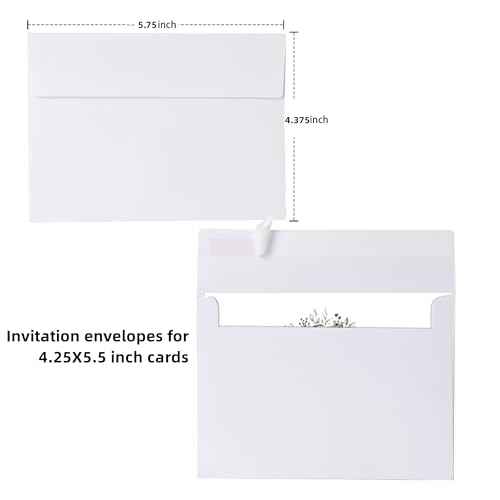 A2 Envelopes White, 70 Pack, Self Seal 120gsm Paper for 4.25x5.5 Cards, Size 4 3/8" x 5 3/4" Envelopes for Invitations, Postcards, Photos RSVP, Greeting Cards
