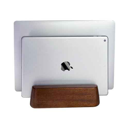 Vertical Laptop Stand, Dual Slot Wood Laptop Holder for Desk, 0.7" Width Fits All MacBook/Surface pro
