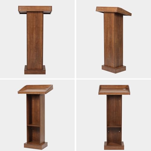 BEQUZON Chestnut Brown Wood Podium with Slanted Top – Standing Lectern for Church, Classroom, Weddings