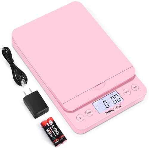 THINKSCALE Shipping Scale, 86lb/0.1oz Postal Scale-Candy Pink Style, Hold/Tear Function, Flip up Holder Postage Scale, Digital Scale for Packages Small Business and Mails, Battery & AC Adapter