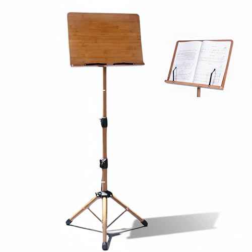 Music Stand for Sheet Music, Adjustable to 68.9in Floor Book Stand Wood for Reading, Laptop Display Stand Standing Book Stand Tablet Stand with Page Paper Clip