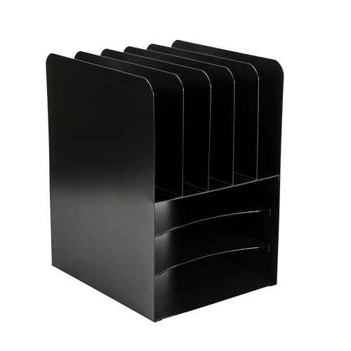 Huron Desktop File Binder Organizer Storage, Combination Vertical 5/Horizontal 3 Slot Compact Letter Tray, Black Steel