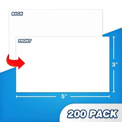 Chell 200 Count Blank Index Cards 3x5 Inch Heavyweight, No Bleed-Through, Double Side Unlined, 74 lb. Cover Weight, White