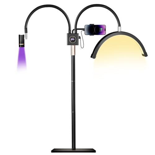 Half Moon Lash Light for Lash Tech, 3-in-1 Professional Esthetician Light with UV Lash Lamp & Phone Holder, Adjustable Height&Brightness for Tattoo,Nail Art,Skincare,Salon,Spa (Black)