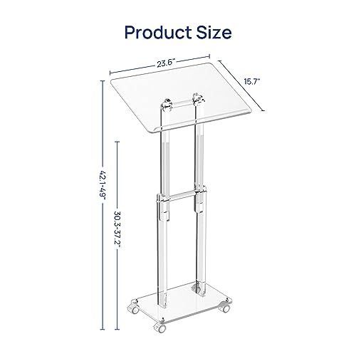 Acrylic Podium Stand with Lockable Wheels – Height & Angle Adjustable Lectern for Class, Church, Events