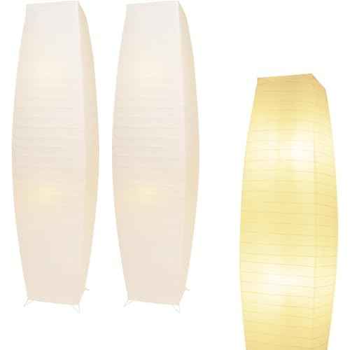Paper Floor Lamp, Japanese Lamp with Rice Paper Lantern Shade, Minimalist Style Corner Floor Lamp for Bedroom, Office, Living Room with No Bulbs (2 Pack)