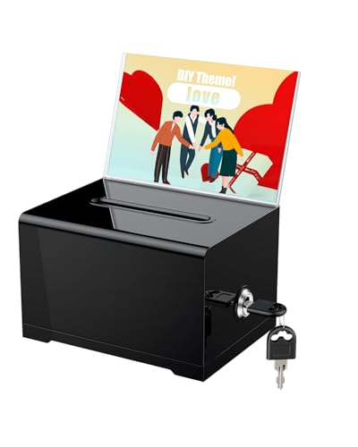 Uniclife Black Acrylic Donation Box with Lock 6.2x4.7x4 inches - 1 Pack