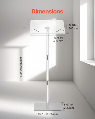 VEVOR 43-inch Acrylic Lectern Podium Stand with Tilting Desktop