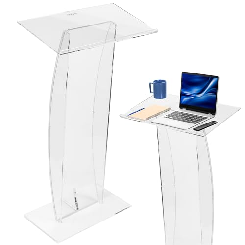 VIVO 46in High Podium Stand Lectern with 27in Slanted Surface, Transparent Acrylic