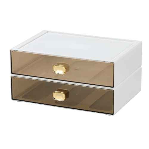 Spacious Desktop Storage Box, 2 Large Storage Drawers, Stackable Office Desk Drawer Organizer and Accessories, Printer Paper Organizer, White Plastic Drawers for Workspace