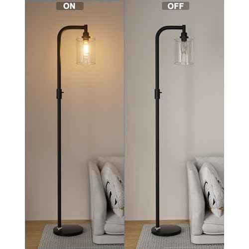 Lightdot 63IN Glass Floor Lamp for Living Room, Dimmable Modern Standing Tall Lamps with Clear Glass Lampshade, Mid Century Industrial Floor Lamp with 3000K Warm White for Bedroom Office-Black