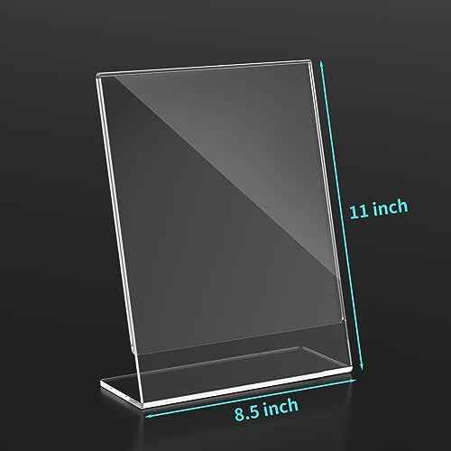HIIMIEI 8.5x11 Acrylic Sign Holder, Slant Back Sign Holders Portrait Ad Frames Clear Durable Flyer Display Stand for Office Home Store Restaurant Pack of 12