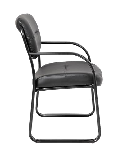 BOSS LeatherSled Guest Chair, Modern Black LeatherPlus, Black Frame