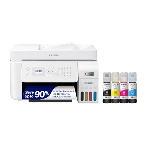 Epson EcoTank ET-4800 Wireless All-in-One Cartridge-Free Supertank Printer with Scanner, Copier, Fax, ADF and Ethernet ? Ideal-for Your Home Office, White