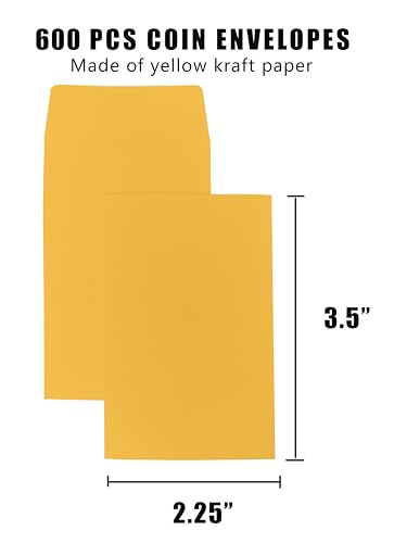 Homrelaxy 600 Pcs Small Coin Envelopes 2.25 x 3.5 Inches with Gummed Flap - Kraft Paper Organizer