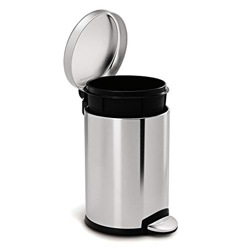 simplehuman Round Step Can 4.5L Brushed Stainless Steel - Compact Bathroom Trash Bin with Lid Shox®