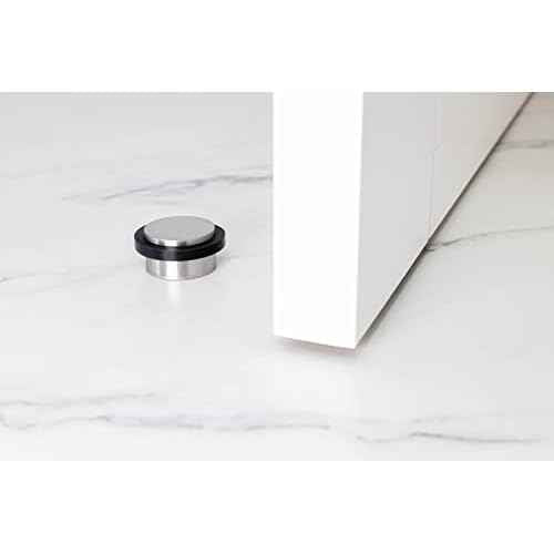 Adhesive or Screwing Doorstop | 1.37'' X 0.8'' | Black Rubber | Stainless Steel | Includes Screw + Clamping Anchor and Adhesive Threaded Base | Mod. I-203