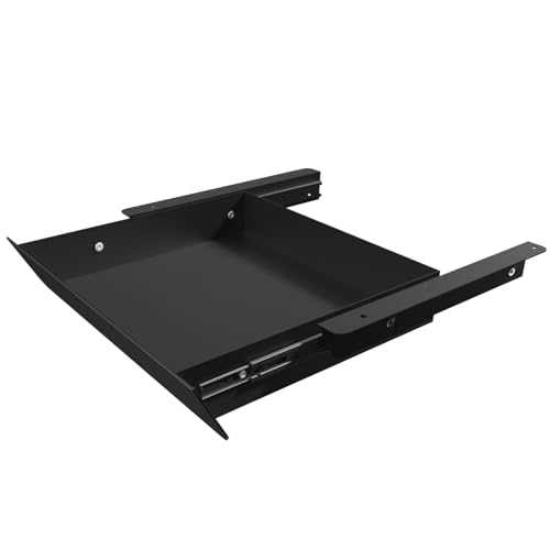 Under Desk Mounted Sliding Drawer with 60 Degree Tilt Panel to Pull Out, 15'' Long & 9'' deep Large Storage Organizer for Sit Stand Workstation