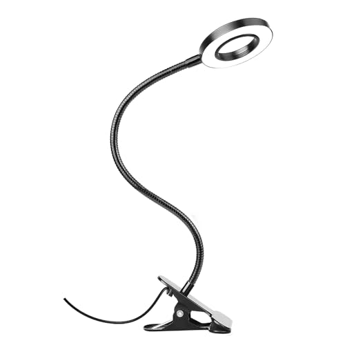 Woputne Black Clip-On Desk Lamp for Reading & Study, 3 Light Modes & Dimmable