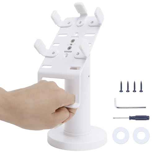 Universal Square POS Machine Terminal Stand, Adjustable Square Credit Card Reader POS Stand, 7" Tall Swivel and Tilt Terminal Holder with Complete Kit, Screw-in and Adhesive, White