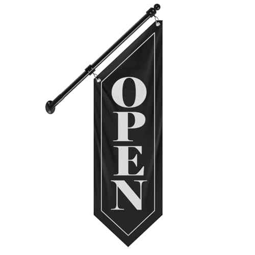 Open Wall-Mounted Flag, Double-Sided Open Flag with Pole and Mounting Kit, Three-ply Hanging Open Signs for Business Flags Vintage Style (Black-B, 27")