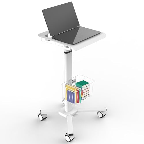 Adjustable Height Rolling Laptop Desk with Wheels - Portable Computer Cart, White