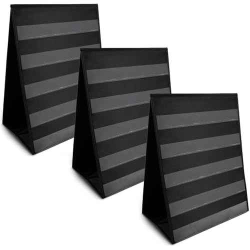 Essex Wares - 3 Pack - 13" Wide x 17" Tall Tabletop Pocket Chart, Black - Double Sided with 5 Straps Each - Reusable Pocket Chart Stand for Classroom - Easy to Use, Foldable Tabletop Chart Stand