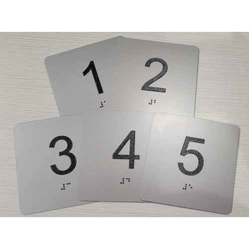 ADA Exam Room Number Sign with Tactile and Braille - 4" X 4" - Pack of 5 Numbered 1-5 or 6-10 (Silver 1-5)