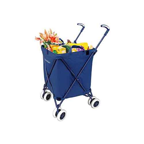 The Original VersaCart Transit Folding Shopping and Utility Cart, Water-Resistant Heavy-Duty Canvas with Cover, Double Front Swivel Wheels, Compact Folding, Transport Up To 120 Pounds, Signature Blue