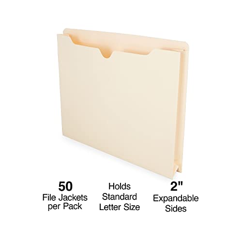 Staples Jacket File Folders, 2 Inch Expandable Sides, Letter Size, Perfect for Home, Office or Classroom, 50-Pack, Manila