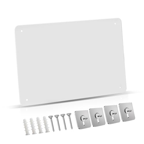 Magnetic Board for Wall with 4 Expansion Screws & 4 Paste Hooks - Durable Metal Bulletin Board for Home/Office Organization, Display Souvenir Magnets, Photos & Notes,White