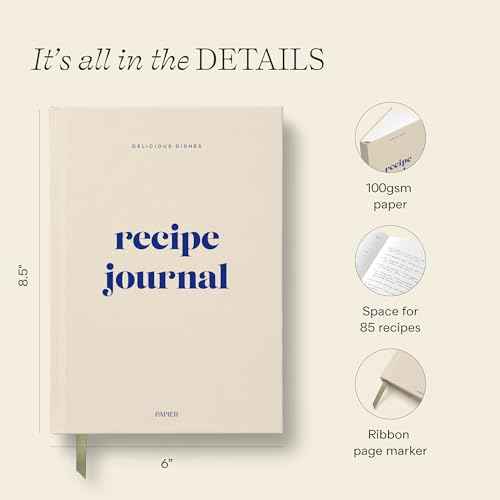Papier Hardback Recipe Journal - Cream, 8.46" L x 6.02" W | Hardcover Food Recipe, Cooking & Dining Journal | Diary Preserves Family Traditions, Space for Meal Ratings, Cooking Hints & Tips