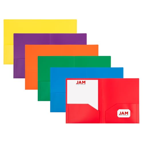 JAM Paper Heavy Duty Plastic 2-Pocket School Folders Assorted Primary Colors - 6 Pack