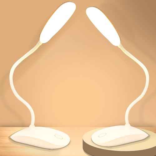 Battery Powered Desk Lamp, Portable Lamps Rechargeable 3 Color Modes Touch Control Stepless Dimming, Wireless Desk Lamp with 2000mAh, Small LED Table Light for Dorm Study Office Bedroom,2-Pack,White