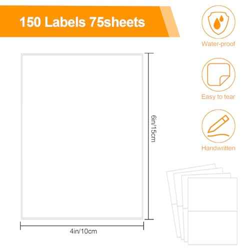 150 Pcs Labels for Storage Bins, 6 X 4 Inch Removable Labels for Storage Bins, Tear Resistant No Residue Storage Bin Label, Matte White Blank Box Label for School, Home, Business