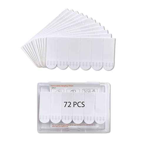72 Small Refill Strips, Damage Free Hanging Wall Adhesive Strips for Indoor Wall Hooks, Wall Hanging Strips for Holiday Posters and Decorations,Removable Double Sided Adhesive Strips
