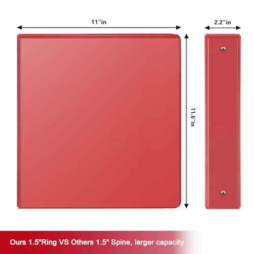 COMIX 3 Ring Binder 1.5 inch with Clear View Cover, 1.5" View Binder Holds 300 Sheets of US Letter Size Paper, 6 Pack (Red)