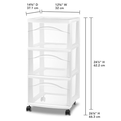 Sterilite 3-Drawer Cart with Wheels, White – 2-Pack
