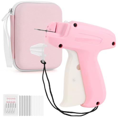 Stitch Gun for Clothing, Mini Sewing Stitch Tagging Gun for Clothes, Stitch Gun Quick Clothing Fixer with 6 Needles, 1000 Black & 1000 White Micro Fasteners & 1 Hard Carrying Case £¨Pink£©
