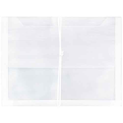 JAM PAPER Plastic Expansion Envelopes with Elastic Band Closure - Letter Booklet - 9 3/4 x 13 with 2.5 Inch Expansion - Clear - 12/Pack