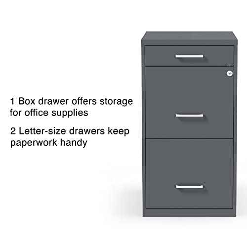 STAPLES 3-Drawer Vertical File Cabinet, Letter Size Documents, Lockable & Mobile, 18.9" D x 14.3" W x 26.8" H, Charcoal