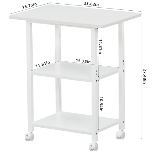 Lerliuo 3-Tier Printer Stand, Industrial Mobile Printer Table with Storage Shelf and Steel Frame, Rolling Printer Cart Holder with Lockable Wheels for Home, Office (White)