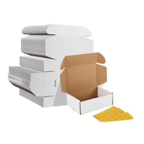 HORLIMER 6x4x2 inches Shipping Boxes Set of 75, White Corrugated Cardboard Box Literature Mailer