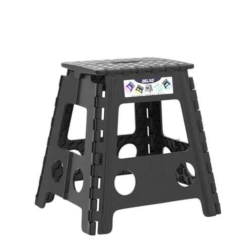 Delxo 16 Inch Folding Step Stool,Foldable Stool for Adults with Safety Lock,Portable Collapsible Plastic Stepstool,Non Slip Folding Stools for Kitchen Bathroom Bedroom Up to 400LBS,(Black 1PC)