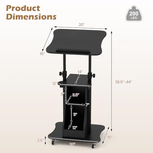 Tangkula Mobile Lectern Podium with Tilt-Top Laptop Cart, Black 20 x 16 x 44